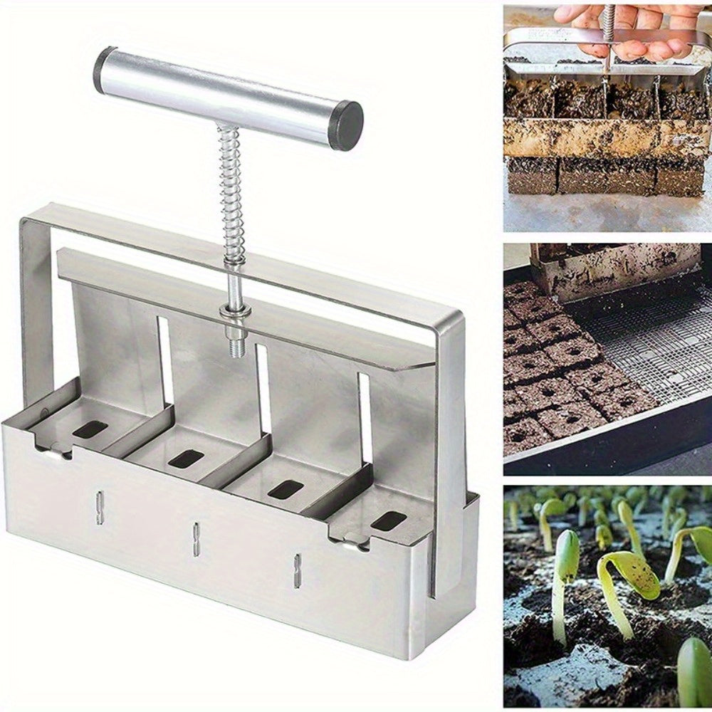Garden Clod Breaker & Soil Blocker Tool - Heavy Duty Metal Multi-Cell Soil Block Maker with Adjustable Handle for Seed Starting, Potting & Lawn Aeration - Professional Home Gardening