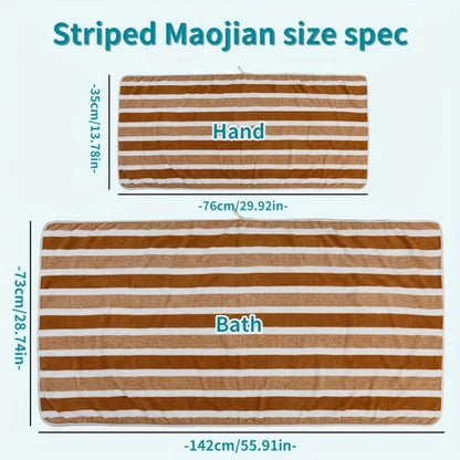 Coral Fleece Towel Set 9 or 15 Piece No Hair Loss 320GSM - Super Soft Absorbent Two-Color Striped | 2 Bath 2 Face 5 Hand Towels | Gray Brown Red Green Blue Mixed | Bathroom Beach Essentials