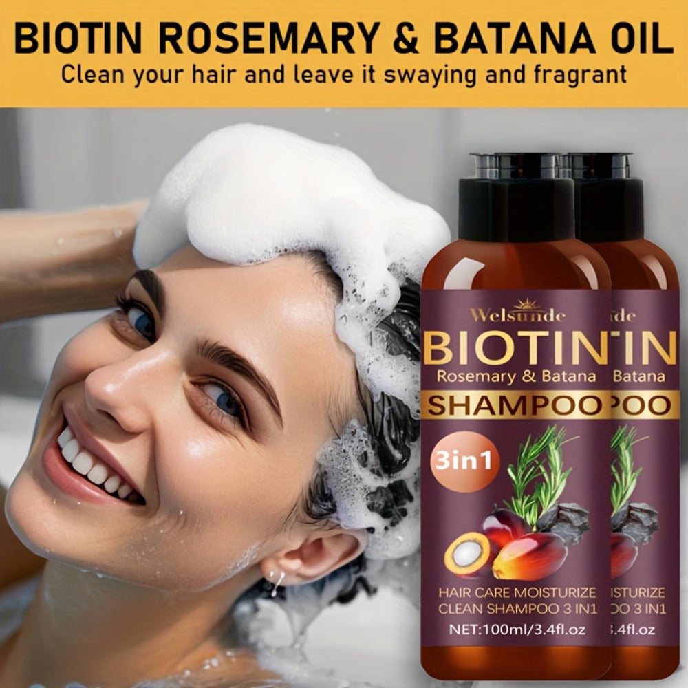 Two-Pack 100 ml Batana Oil Shampoo with Biotin and Rosemary Extract for Daily Hair Care Routines