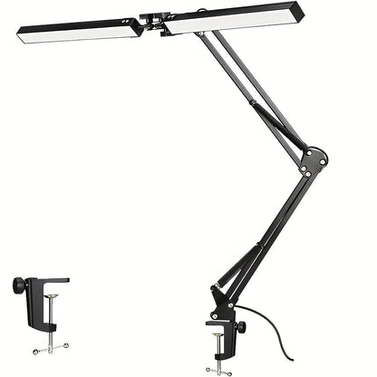 Dual-Head LED Desk Lamp with 28-Inch Light Bars, Clamp Base, USB Controller and Three Color Modes