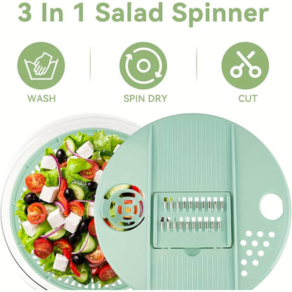 Salad Spinner Large 3-in-1 with 5-Blade Slicer & Egg Yolk Strainer – 5.3 Qt Vegetable Washing Bowl & Lettuce Spinner for Efficient Salad Prep – BPA-Free Kitchen Tool for Fruits, Greens & Meal Prep