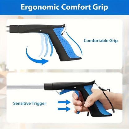 Foldable Reacher Grabber Tool with Magnetic Tip, 34-Inch Extended Reach and Blue Trigger Handle