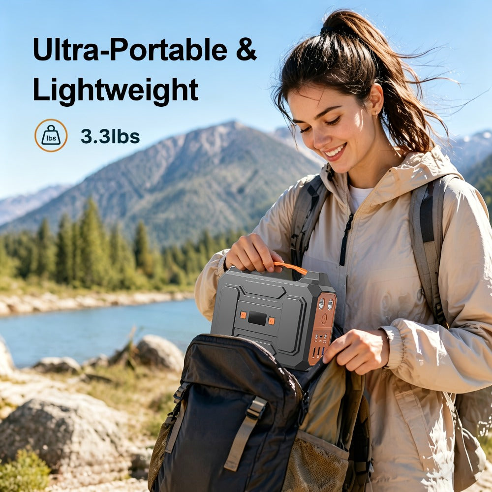 Portable Power Station 256Wh 300W Compact Unit with AC, DC, USB Outputs and Multi-Mode LED Light