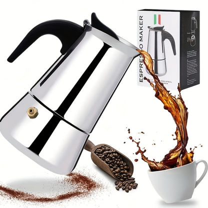Straight-Sided Stovetop Moka Pot with Reusable Filter, Safety Valve and 2-, 4-, 6-, 9- or 12-Cup Options