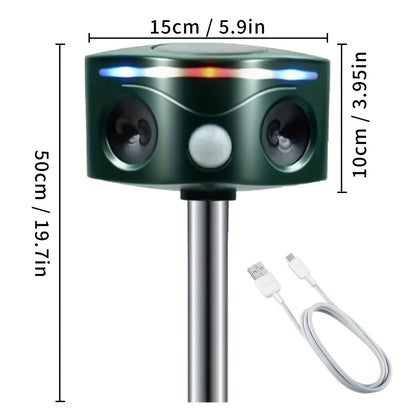 Ultrasonic Animal Repeller, Solar Motion Sensor Deer Cat Dog Garden for Garden, Patio and Yard Use