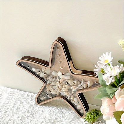 Starfish Shaped Wood Storage Tray Coastal Boho Decor Organizer for Bathroom Vanity Desk Entryway Jewelry Crystals Seashells Display Gift