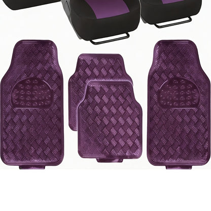 All-Weather Car Floor Mats Full Set, Metallic Chrome Non-Slip Heavy-Duty Universal Fit Floor Liners for Cars SUVs Trucks, Front & Rear Shiny Automotive Carpet Protection in 6 Colors