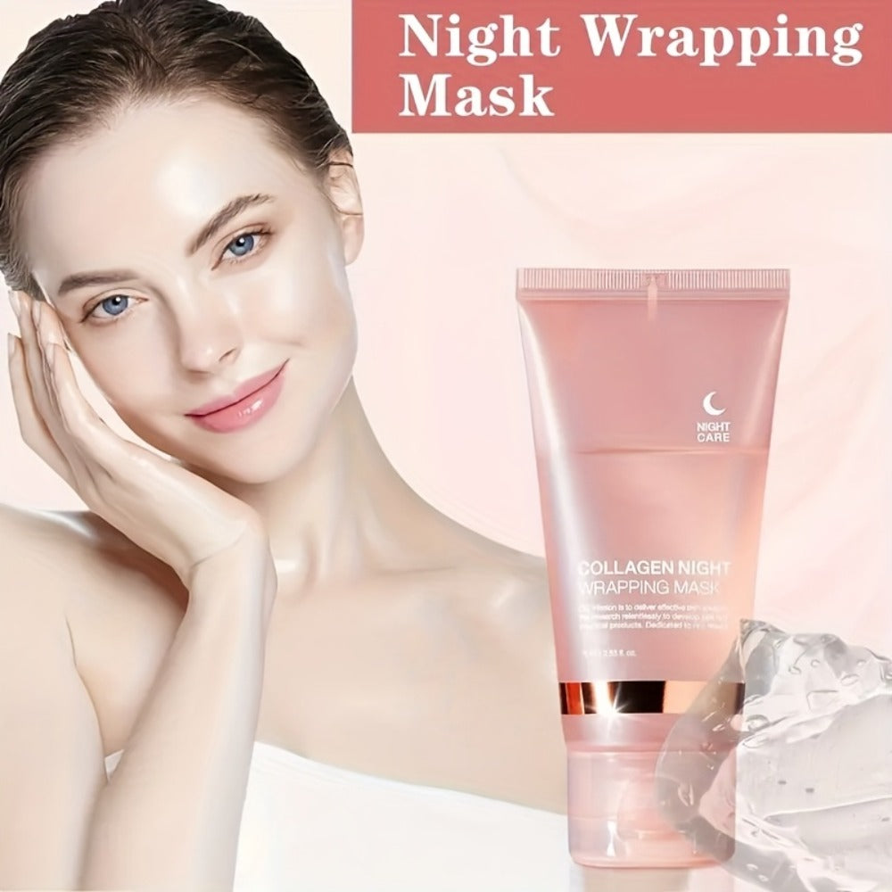 Three-Piece Collagen Night Wrap Mask Set with Jelly Brush and Hyaluronic Acid for Evening Care