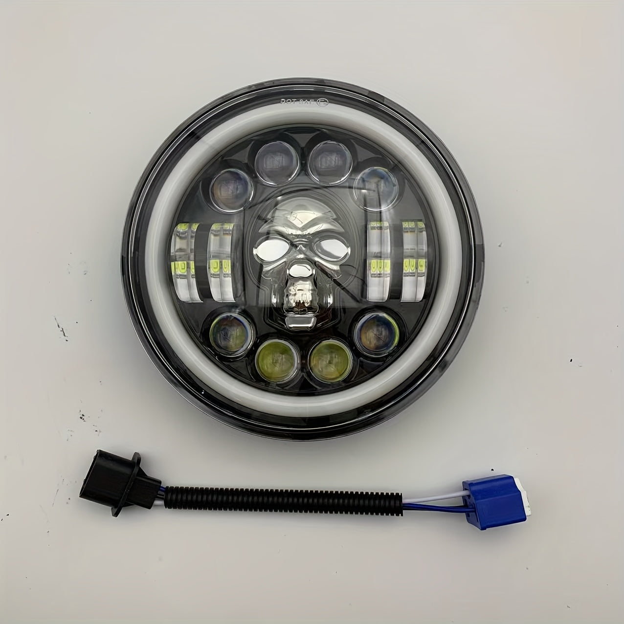 7 Inch Motorcycle LED Headlight Skull Ghost Design - Colorful Demon Eye Round Head Lamp, Custom Car Headlight Modification Front Light for Motorcycle Jeep Truck