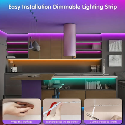 RGB LED Smart Light Strip 200FT Music Sync Color Changing – 44-Key Remote, Multi-Color Adjustable, Adhesive Install | Living Room, Bedroom, Gaming Room & Home Decoration