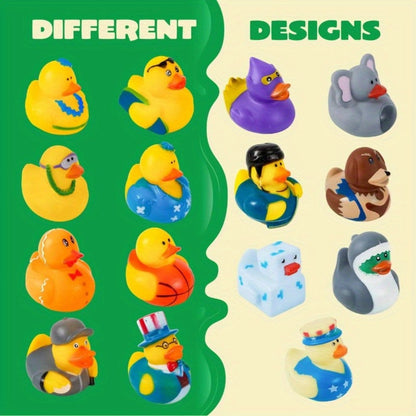30-Piece Mini Duck Bath Toy Assortment with 2-Inch Character Designs and Mesh Storage Bag Pictured