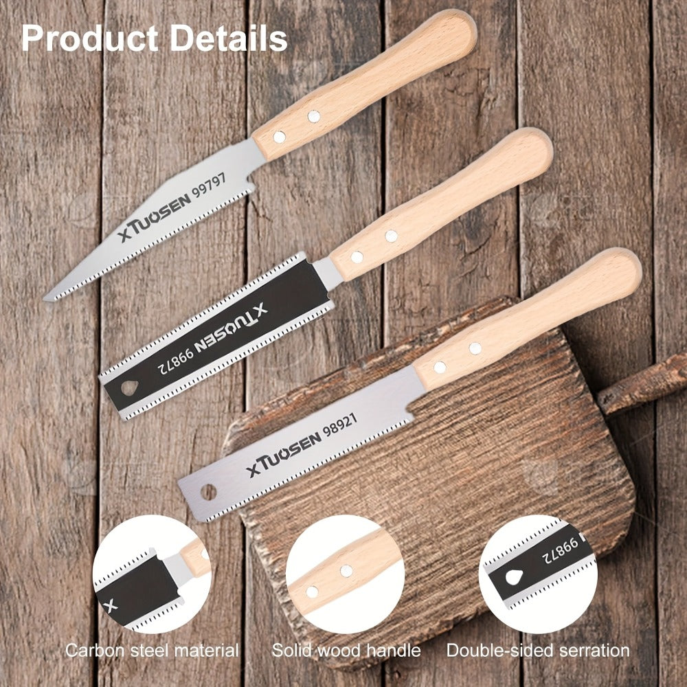 Japanese Pull Saw Set 3-Piece Double-Sided Hand Saw with Fine & Coarse Teeth Flush Cut Tenon Saw for an Everyday Personal Care Routine