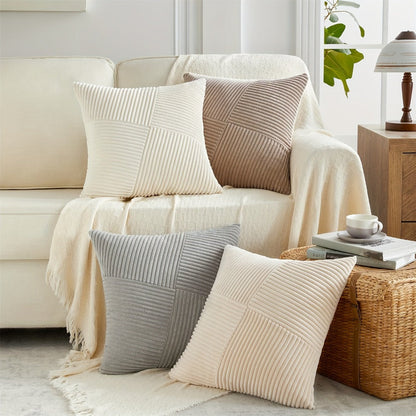 Four-Piece Corduroy Pillow Cover Set, 18 x 18 Inches with Striped, Panel and Pinwheel Textures