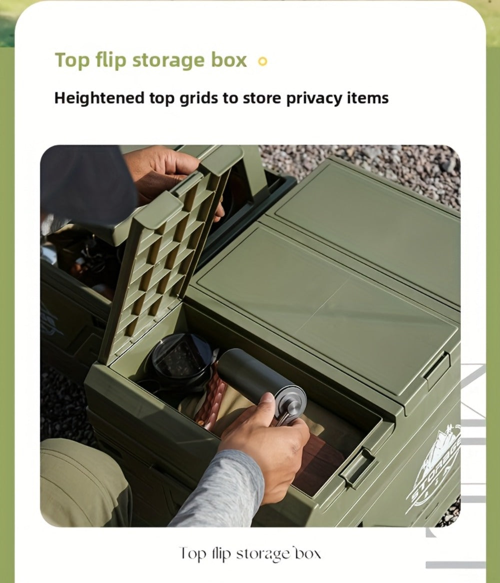 Foldable Storage Box Car Trunk Organizer – Large Capacity Collapsible Plastic Bin with Lid for Camping, Outdoor, Home & Vehicle Use, Portable Folding Crate with Table Function