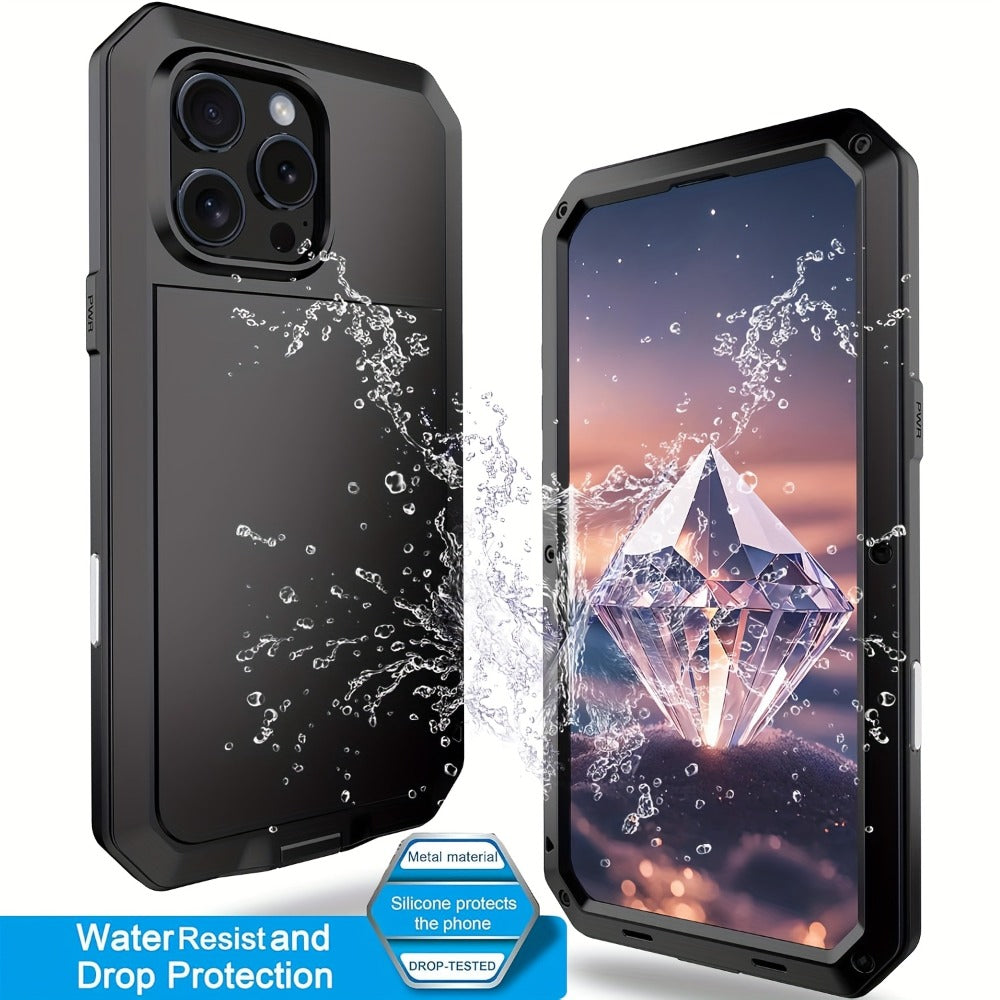 Metal Silicone Heavy Duty iPhone Case Full Body Protection – Anti-Drop Dustproof Shockproof Cover for iPhone 11 12 13 14 15 16 17 Air Plus Pro Pro Max | High-End Fashion Design
