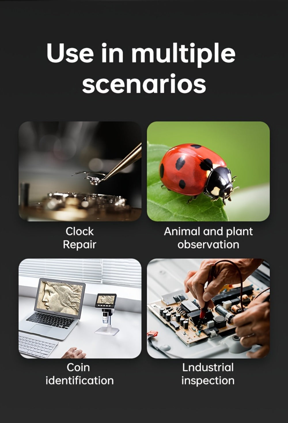 1000X Computer Digital Microscope 8 LED Lights Real Shot Rendering USB Biological Electron Microscope for Windows PC Coin Inspection Science Education STEM Kids Adults