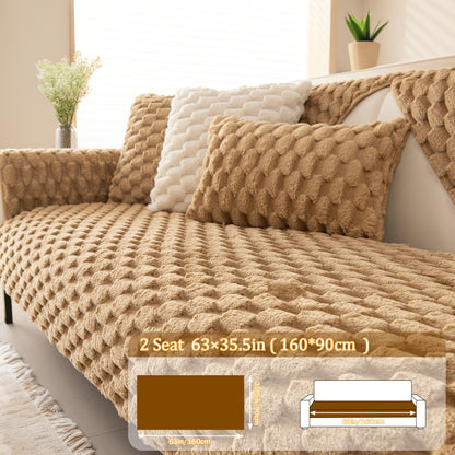 Sofa Cover 35.5-Inch Fuzzy Polyester Single-Piece Pad with Silicone Non-Slip Backing for 2 to 4 Seats