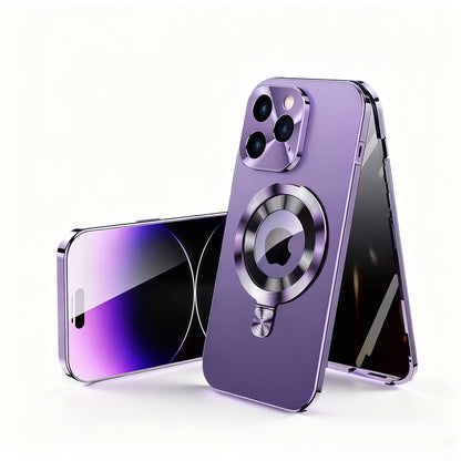 Phone Case Privacy Screen with Aluminum Alloy Frame, Rear Stand and MagSafe Support for iPhone 15 Pro