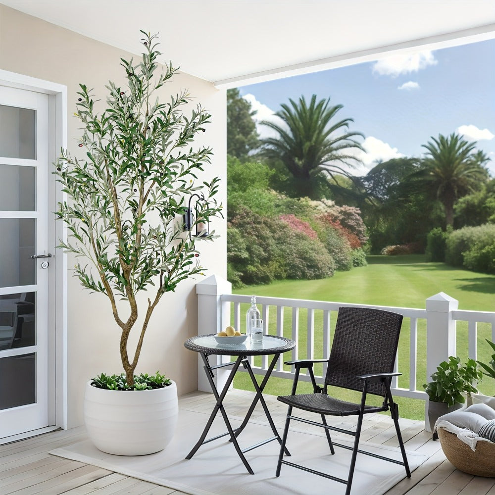 Multi-Branched Artificial Olive Tree with 5.25, 6 or 7 ft Height Options, Decorative Fruit and Black Nursery Pot
