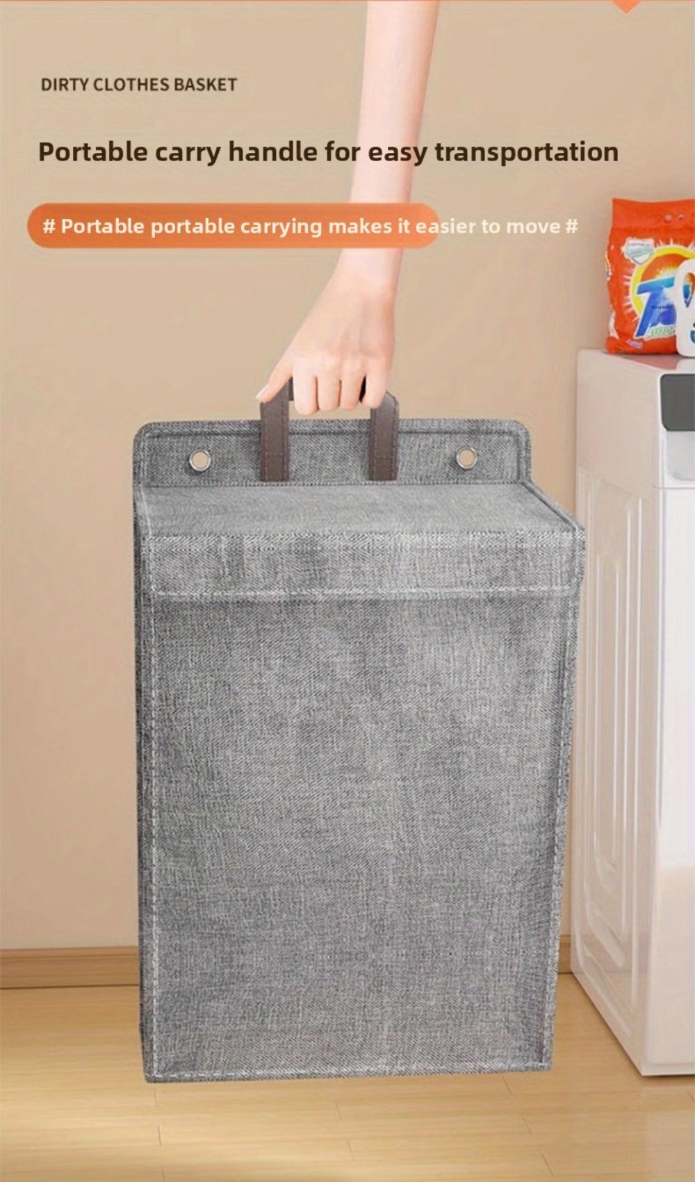 Large Gray Wall-Mounted Foldable Laundry Hamper with Lid for Bedrooms, Bathrooms and Living Rooms