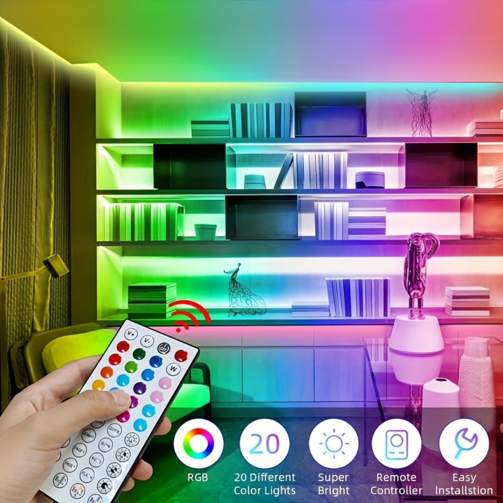 100ft RGB LED Strip Light Kit with Two 50ft Rolls, App Control, 44-Key Remote and 24V Adapter