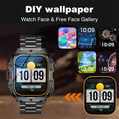 Smartwatch – Men's Outdoor 4.6" HD Touch Screen with Wireless Calling & LED Display, USB Charging, Multiple Sport Modes, Heart Rate…