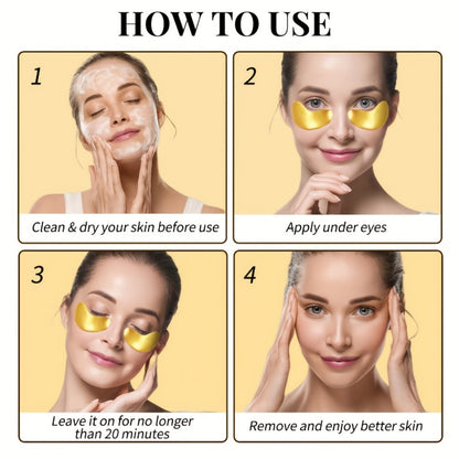 30-Pair ALIEORY Gold-Tone Under-Eye Patch Box with Individual Pouches and Collagen and Hyaluronic Acid Wording