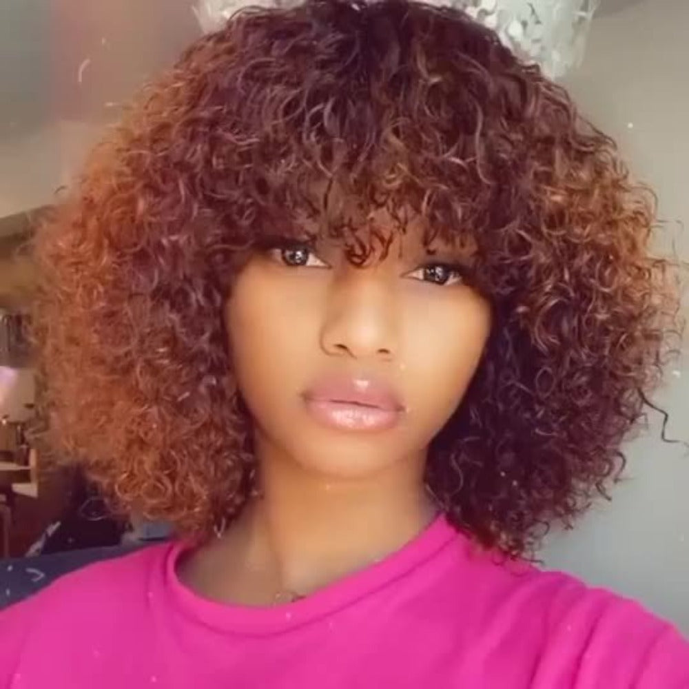 12-Inch Water Wave Bob Human Hair Wig with Bangs, 150% Density and TT1B/33 or P1B/30 Color