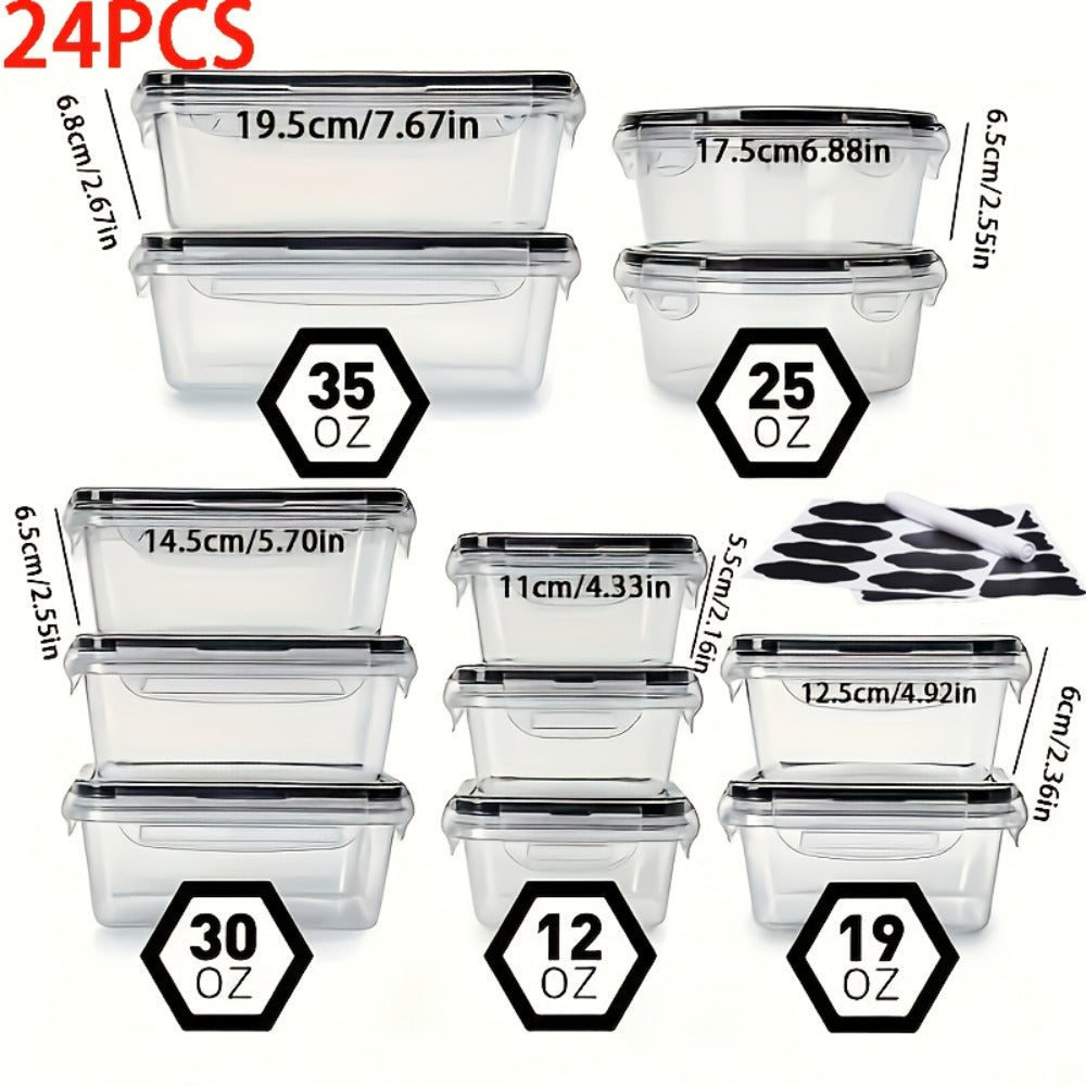 24 or 48-Piece Plastic Food Storage Container Set with Snap Lids, Labels and Marker for Pantry Organization