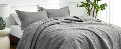 Three-Piece Lightweight Microfiber Quilt Set with Pillow Shams in Ten Size and Color Options