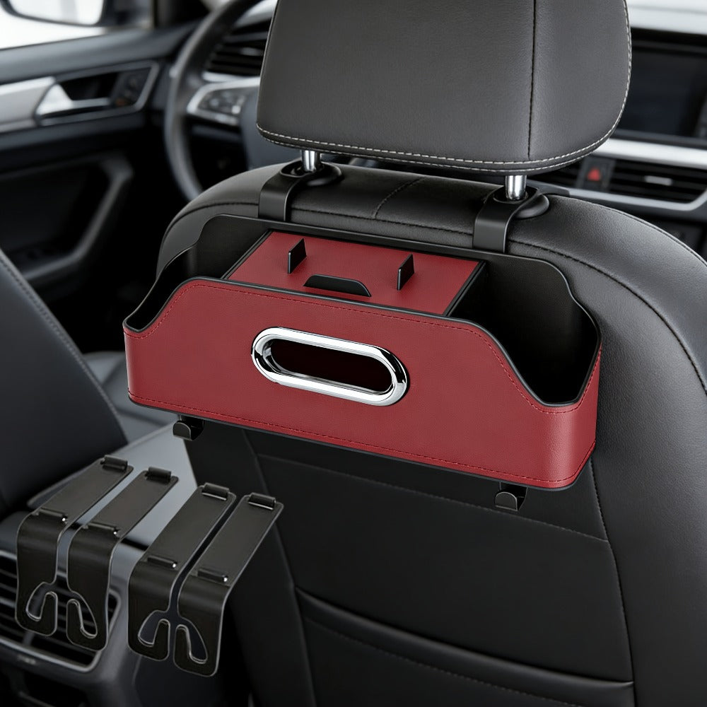 Car Backseat Organizer with Dual Cup Holders, Tissue Box & Hooks – Multi-Function Back Seat Storage for SUV, Sedan & Minivan | Brown, Orange, Black, Cream