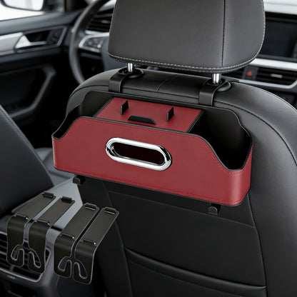 Car Backseat Organizer with Dual Cup Holders, Tissue Box & Hooks – Multi-Function Back Seat Storage for SUV, Sedan & Minivan | Brown, Orange, Black, Cream