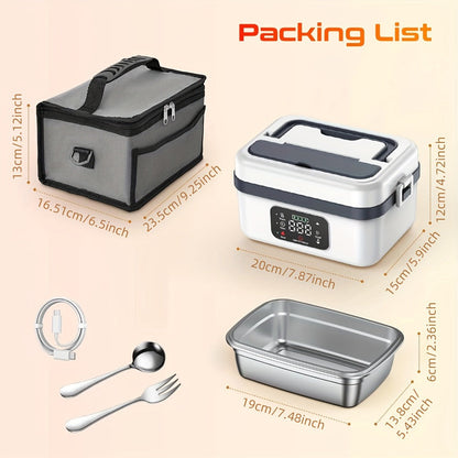 Wireless Heated Lunch Box 8000mAh Battery Powered - 60W Electric Food Warmer 1L Stainless Steel with Smart Timer 8 Settings and Power Bank Function, Portable Lunch Heater for Office Car Truck and Travel, BPA-Free with Fork Spoon and Insulated Bag