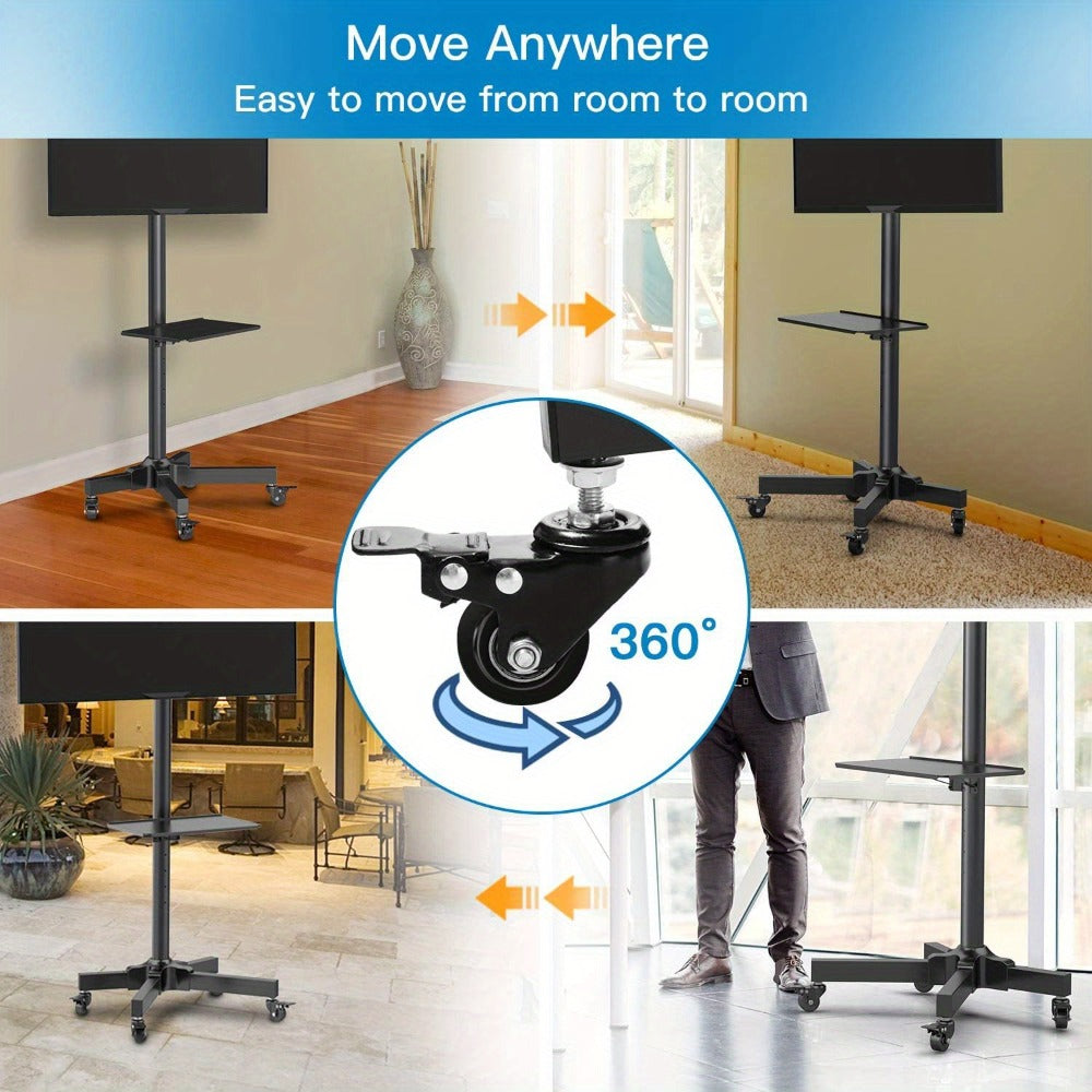 TV Stand Rolling Cart for 23 to 60-Inch Screens with Locking Casters, Media Shelf and Cable Routing