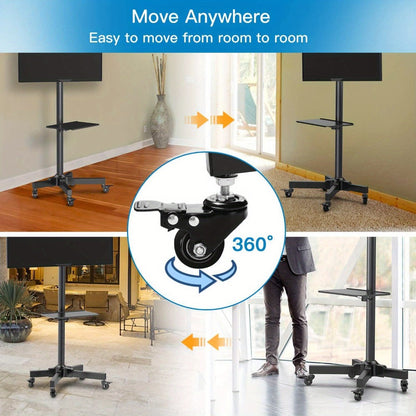 TV Stand Rolling Cart for 23 to 60-Inch Screens with Locking Casters, Media Shelf and Cable Routing