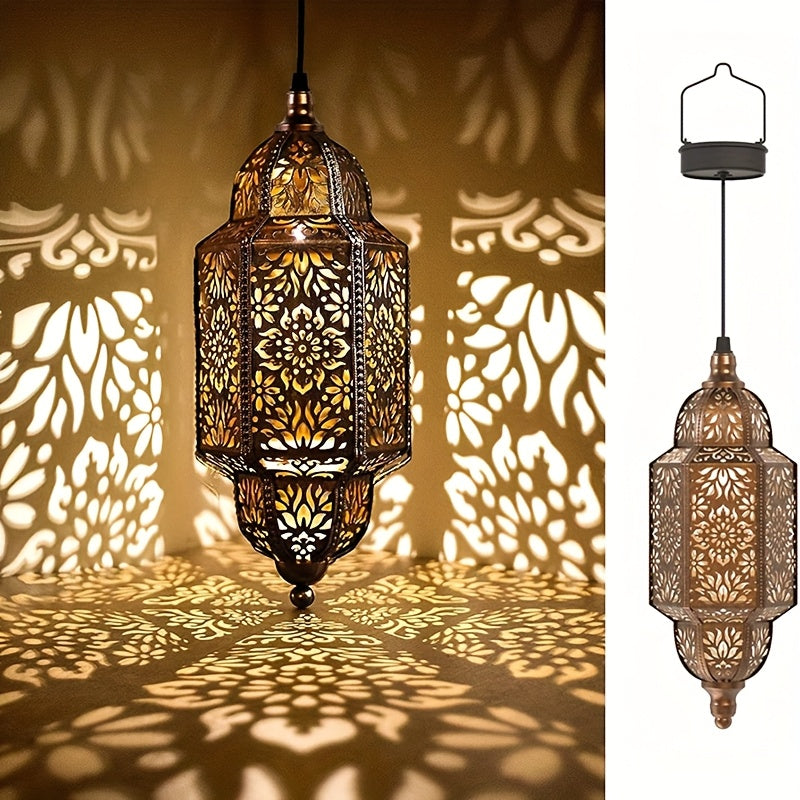 Solar Lanterns Outdoor 2 Pack Moroccan Cut-Out Design IP54 Waterproof Auto Dusk-to-Dawn Garden Pathway Patio Lantern Lights Gold Purple White Copper
