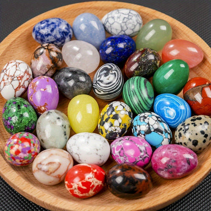 Thirty-Piece Mixed-Pattern Polished Egg-Shaped Stone Set for Bowls, Shelves, Crafts and Seasonal Displays