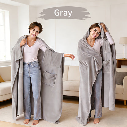 Shawl-Style Wearable Blanket with Inner Pocket, 177 x 154cm Pictured Size and Three Color Options