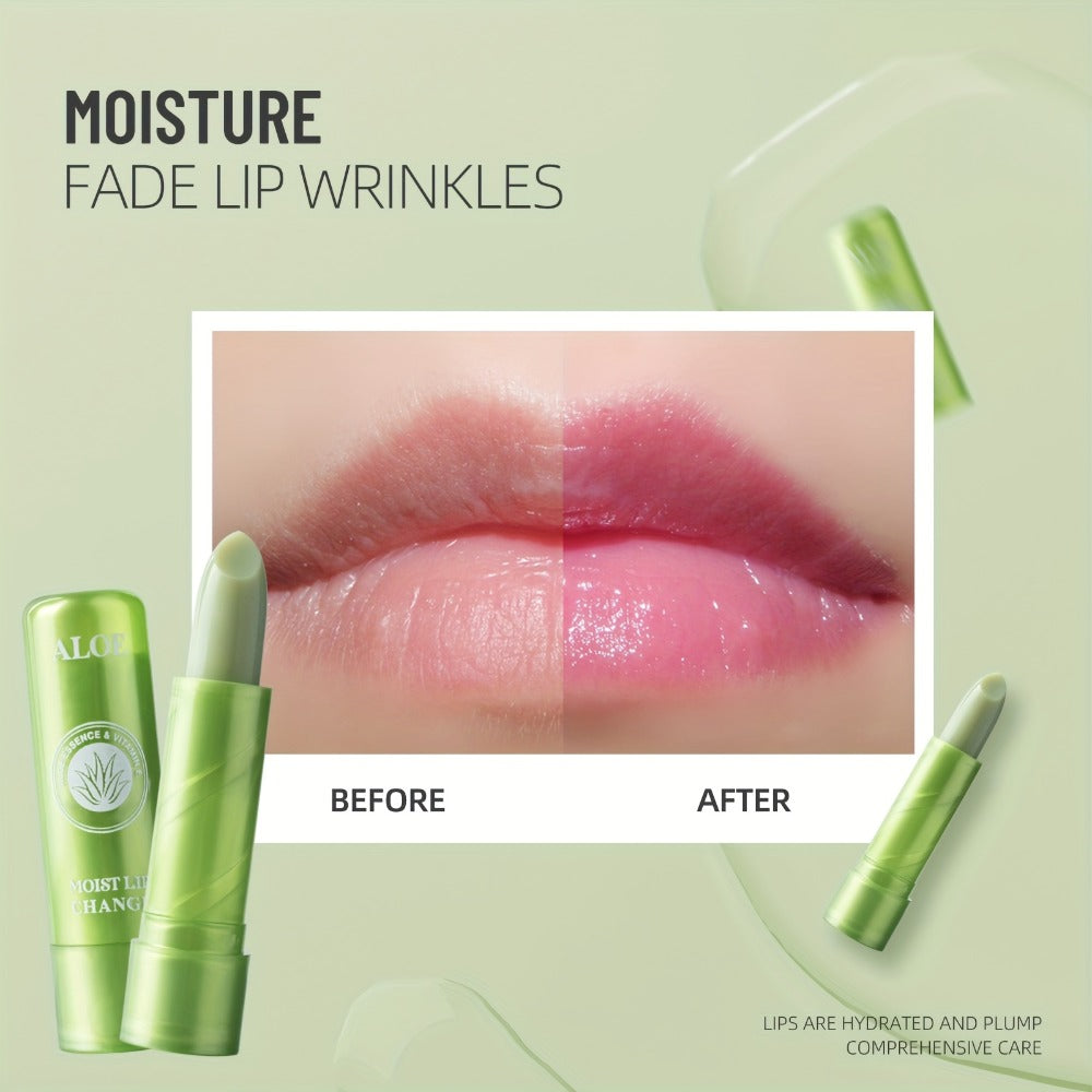 12-Piece Aloe-Themed Lip Balm Stick Set with Color-Changing Finish, Beeswax and Vitamin E Labels
