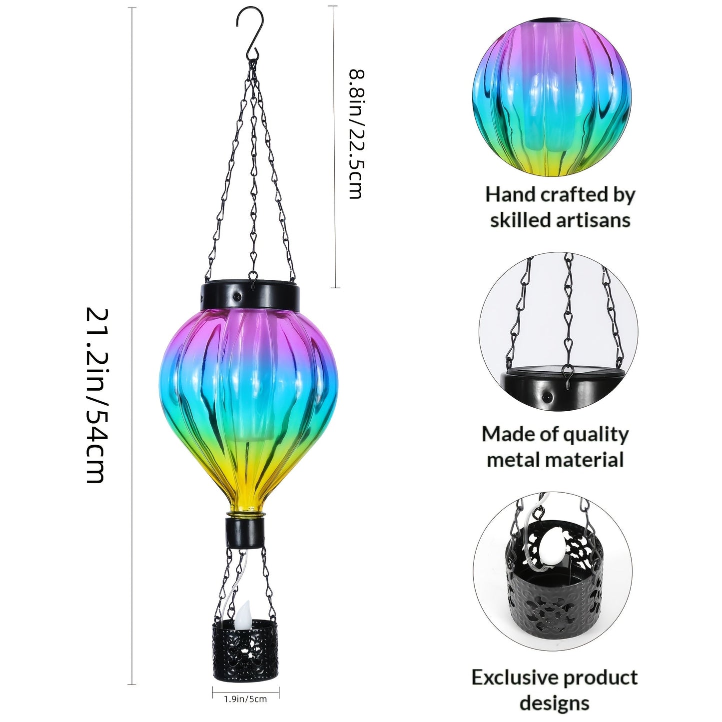 Solar Hot Air Balloon Lantern Garden Light, Flame Effect Decor