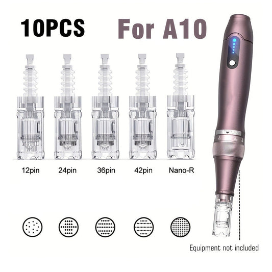Microneedling Pen Cartridges 10-Pack 36-Pin 0.25mm Replacement Needle Tips for Dr Pen A10 — Compatible 12 24 36 42 Pin Nano Cartridges Collagen Induction Skin Renewal