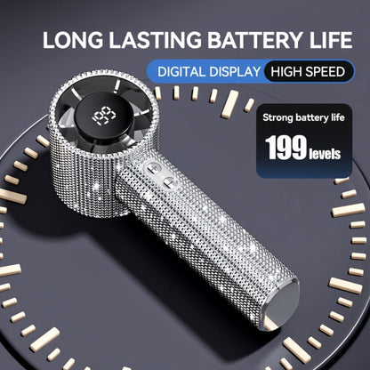Rhinestone Handheld Fan with USB-C Charging, Digital Display, 199 Levels and Optional Beige Headset