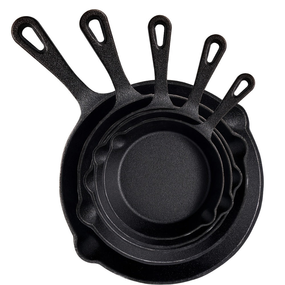 Nested Cast Iron Skillet Set with Long Handles, Pouring Lips and Choice of 3, 4 or 5 Graduated Pans