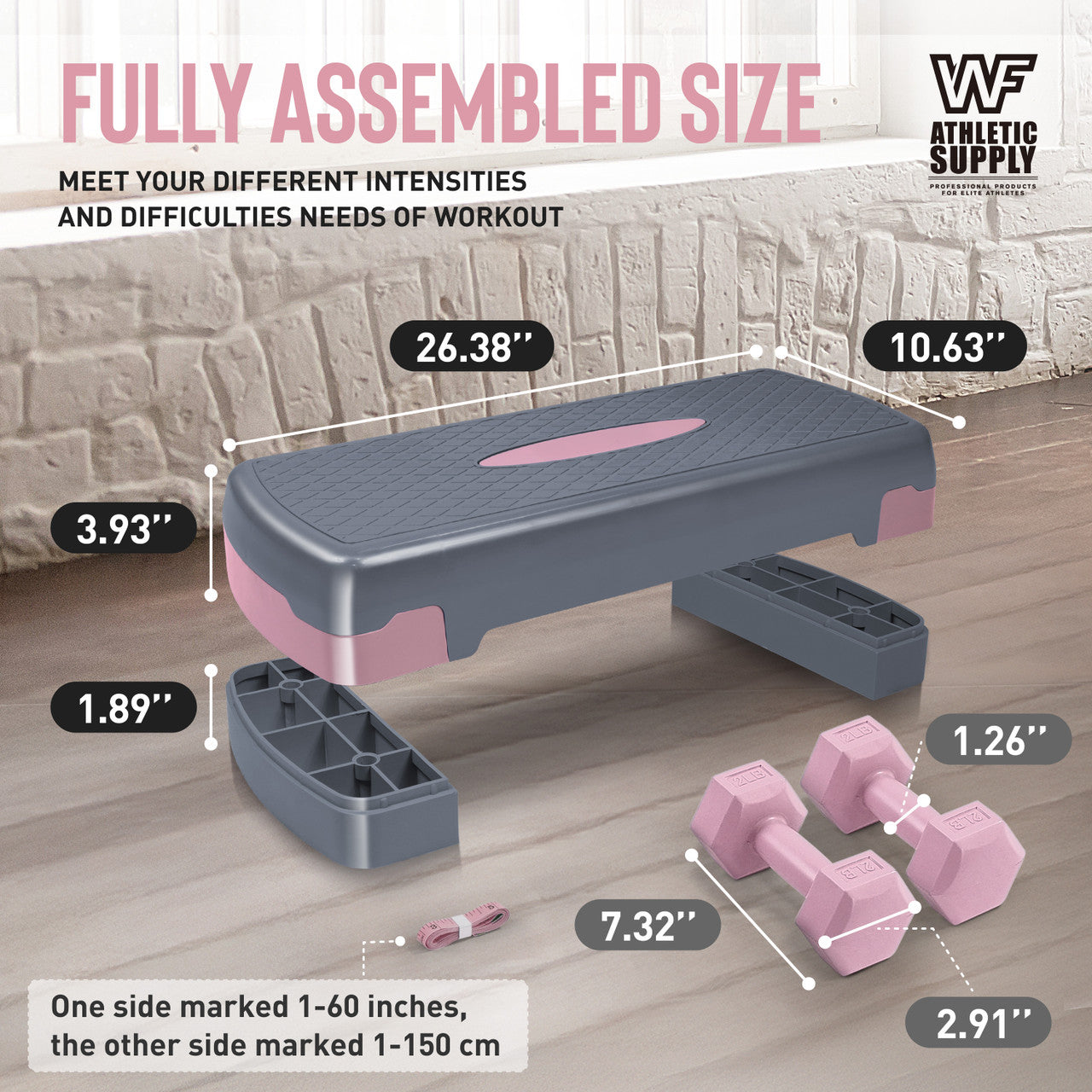 Aerobic Stepper Set with 2 Dumbbells & Measuring Tape – Adjustable Height 4"/6" Exercise Step Platform Non-Slip Workout Stepper for Home Gym, Supports 550 LB, 3 Colors