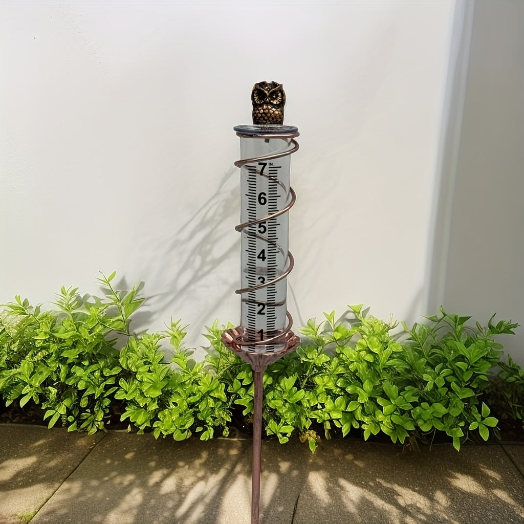 Rain Gauge | Owl Garden Art Metal Frame Outdoor Yard with Cleaning Brush