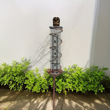 Rain Gauge | Owl Garden Art Metal Frame Outdoor Yard with Cleaning Brush