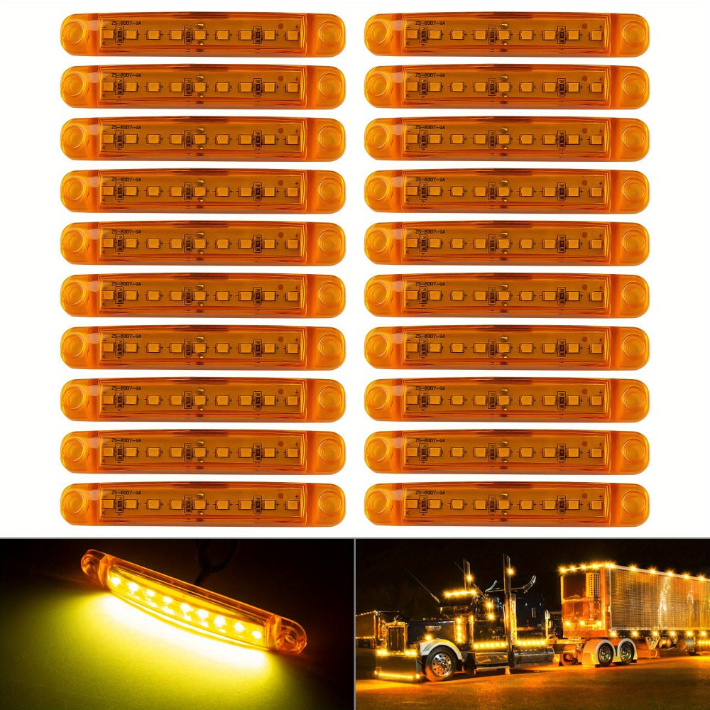 LED Side Marker Lights 20pcs, 12V 9-LED Clearance Indicator Lamp Bar for Truck Car Trailer, Waterproof Side Marker Light Kit in White Red Amber Blue Green