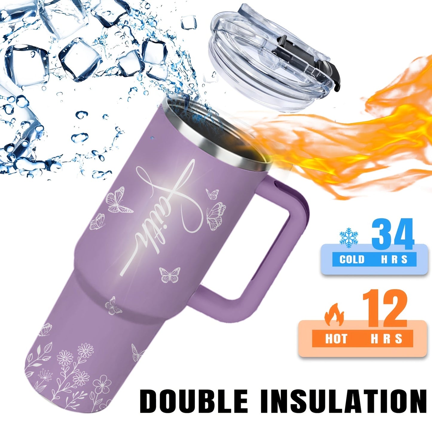 Insulated Tumbler 40oz Faith-Inspired Graphic with Lid and Straw for Desk, Camping and Daily Use