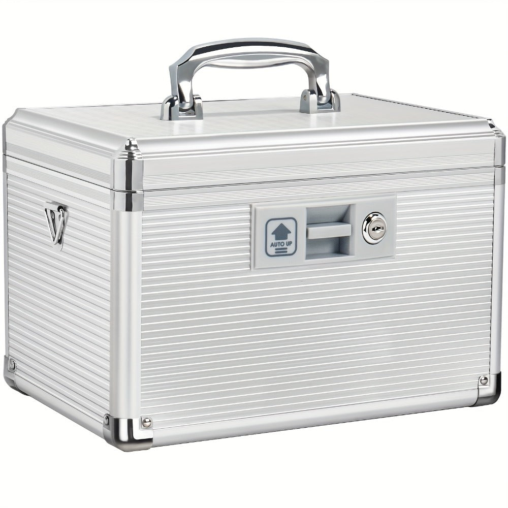 Aluminum Alloy Lockable Medicine Box – Double Layer Large Capacity Storage Box with Key Lock, Handle & Tray for Medicines, Documents & Valuables, 10"/12"/14"/16" Home Security Box