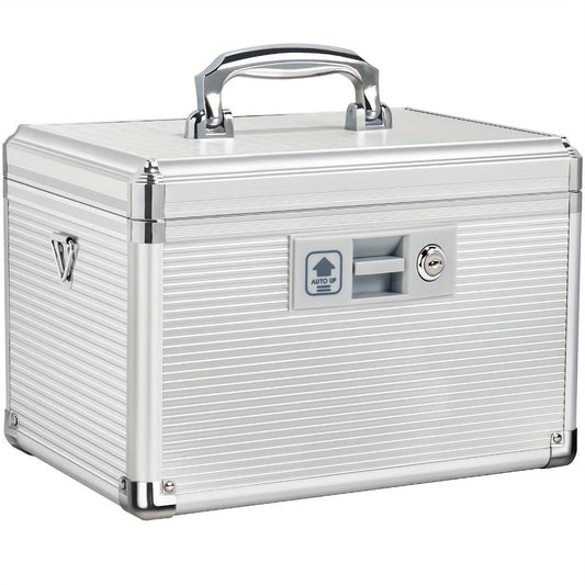 Aluminum Alloy Lockable Medicine Box – Double Layer Large Capacity Storage Box with Key Lock, Handle & Tray for Medicines, Documents & Valuables, 10"/12"/14"/16" Home Security Box